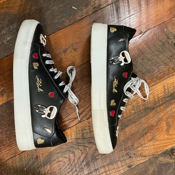 Karl Lagerfeld Paris Cate Pins Lace-Up Platform Sneakers Black Leather Size 10 - Picture 10 of 16